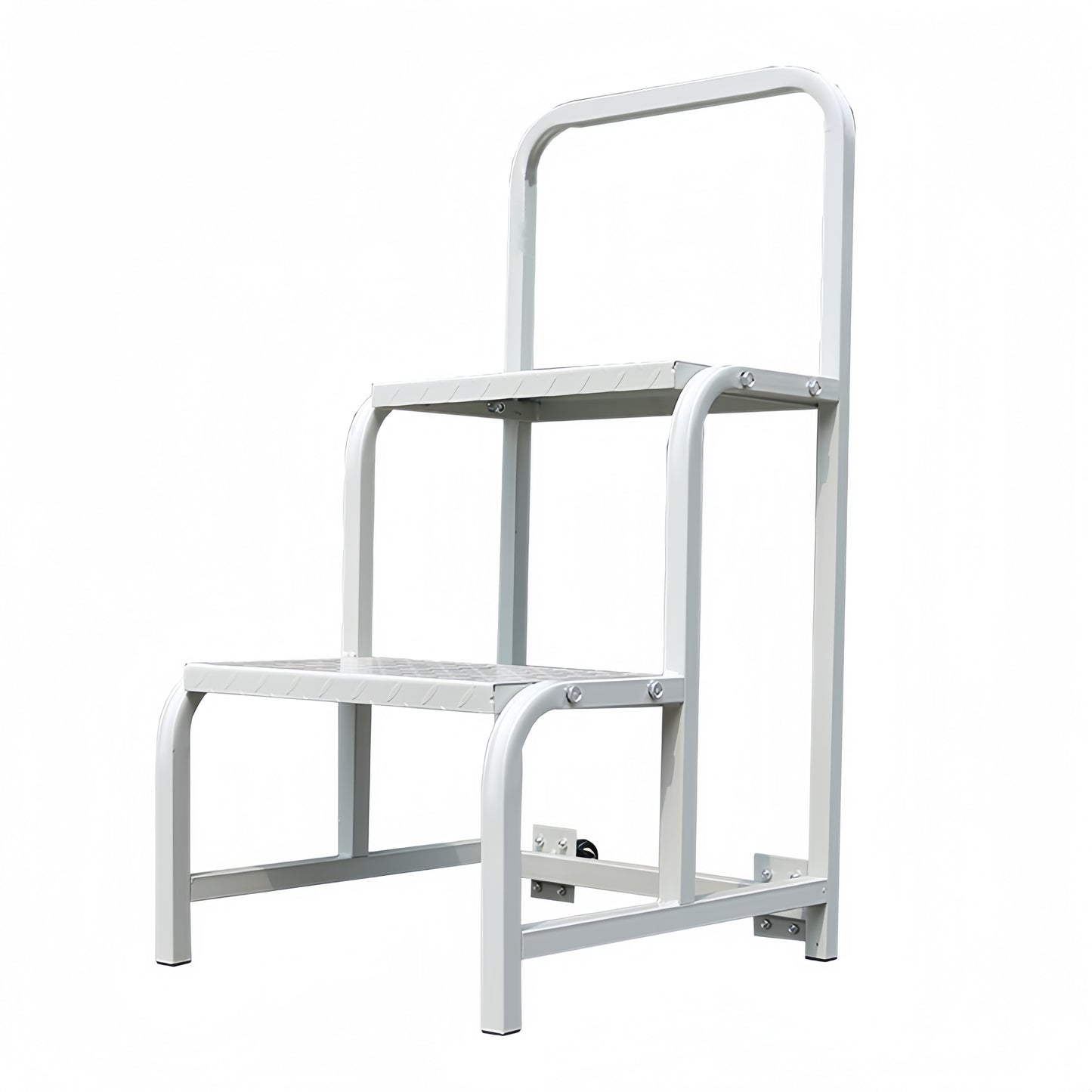 Steel 2 Step Mobile Safety Ladder With Wheels - Light Grey