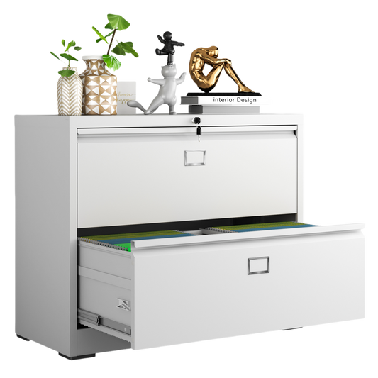 Steel Lateral 2 Drawer Filing Cabinet Cupboard Locker Swan Handle With Card Slots