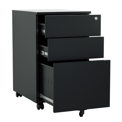 Steel 3 Drawer Mobile Pedestal Filing Cabinet Side-pull Handle With Lock