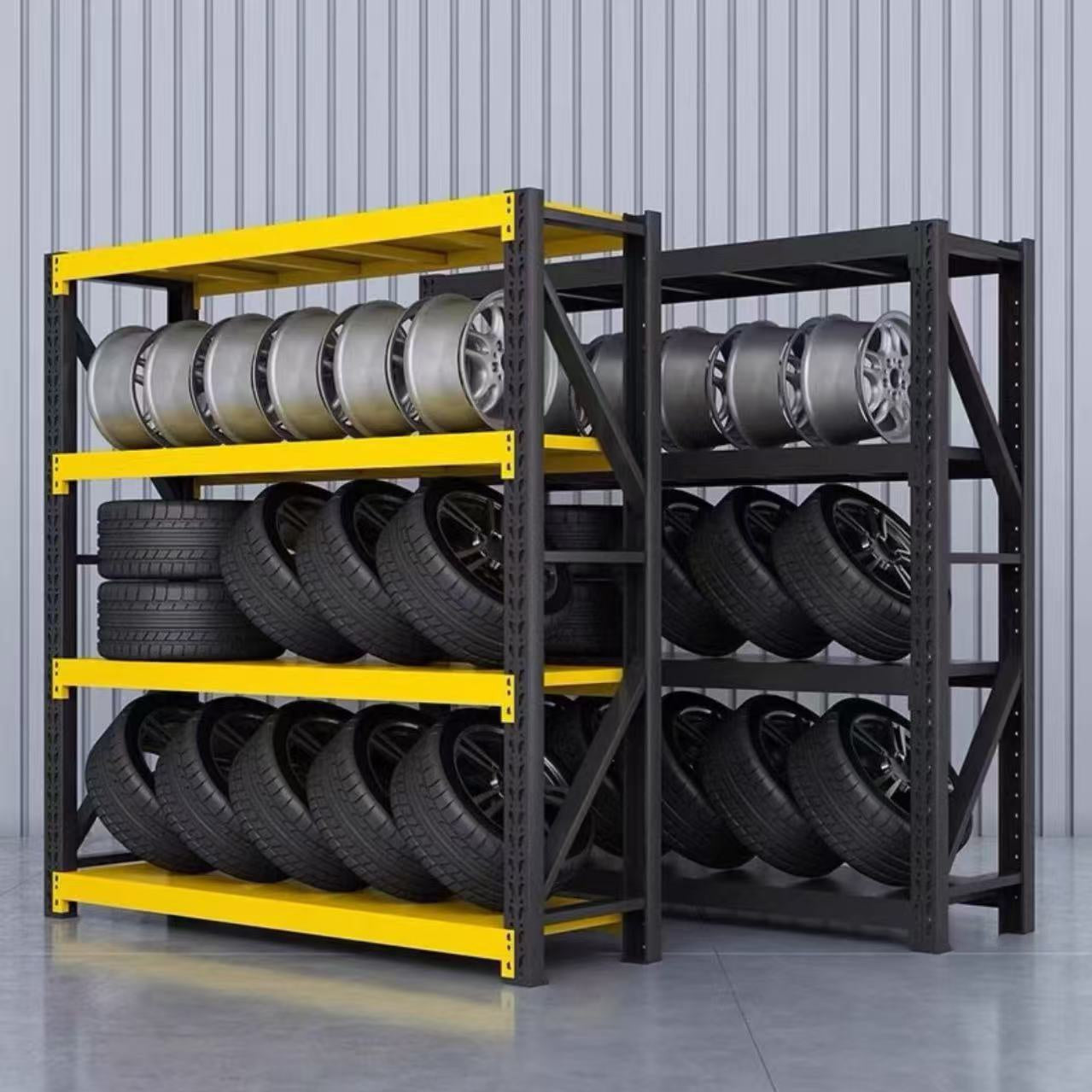 Steel 250kg Heavy Duty 4 Shelf Industrial Shelving Adjustable Storage Racks - Yellow and Black