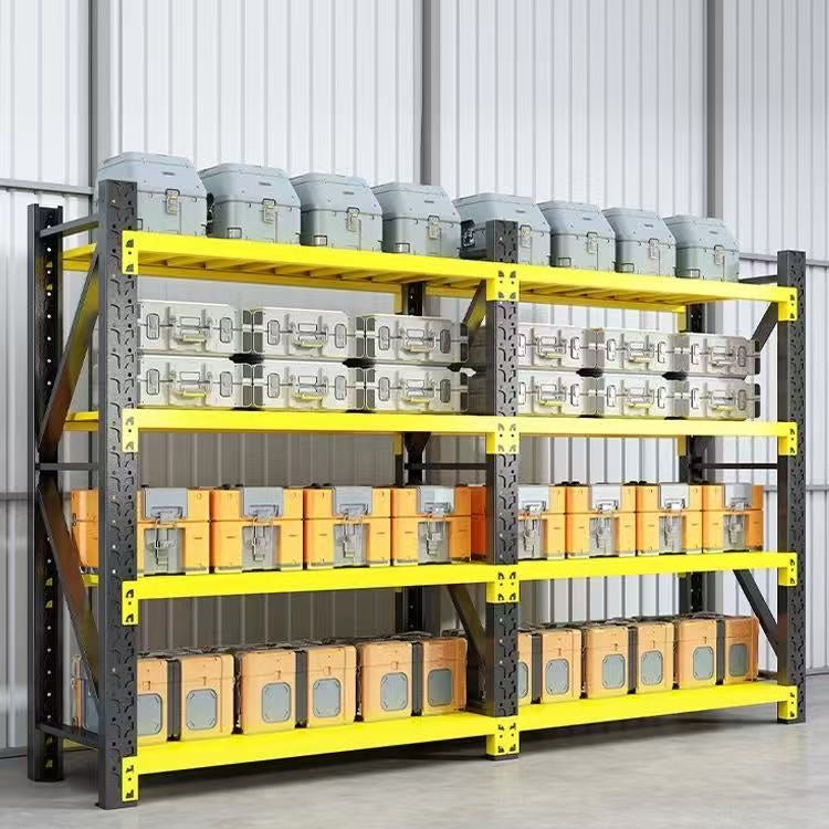 Steel 250kg Heavy Duty 4 Shelf Industrial Shelving Adjustable Storage Racks - Yellow and Black