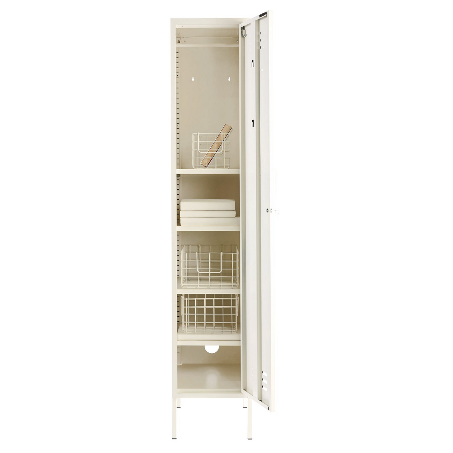 Steel Skinny Wardrobe Metal Locker Adjustable Shelves Storage Cabinet - White