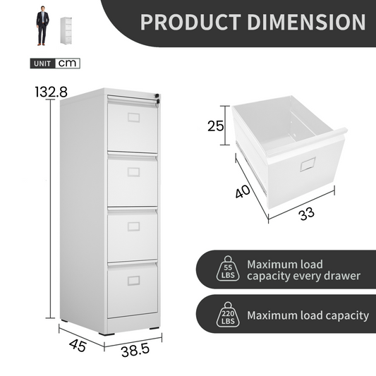 Steel Vertical 4 Drawer Filing Cabinet Cupboard Locker Swan Handle With Card Slots