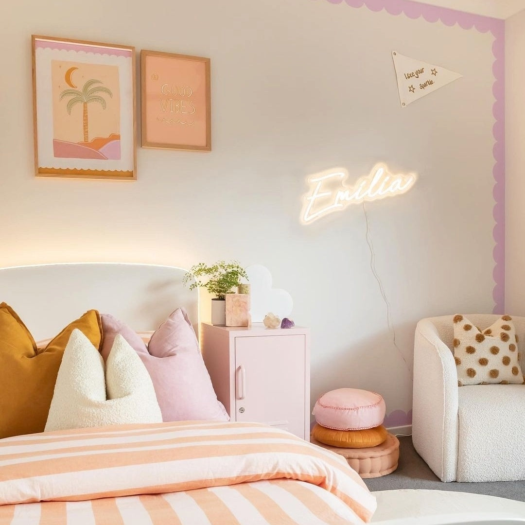 Steel Bedside Pedestal Metal Locker Adjustable Shelves Storage Cabinet - Peach Pink