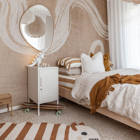 Steel Bedside Pedestal Metal Locker Adjustable Shelves Storage Cabinet - White