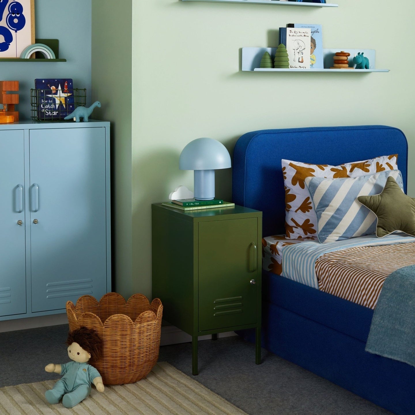 Steel Midi Sideboard Metal Locker Adjustable Shelves Storage Cabinet - Ocean Blue