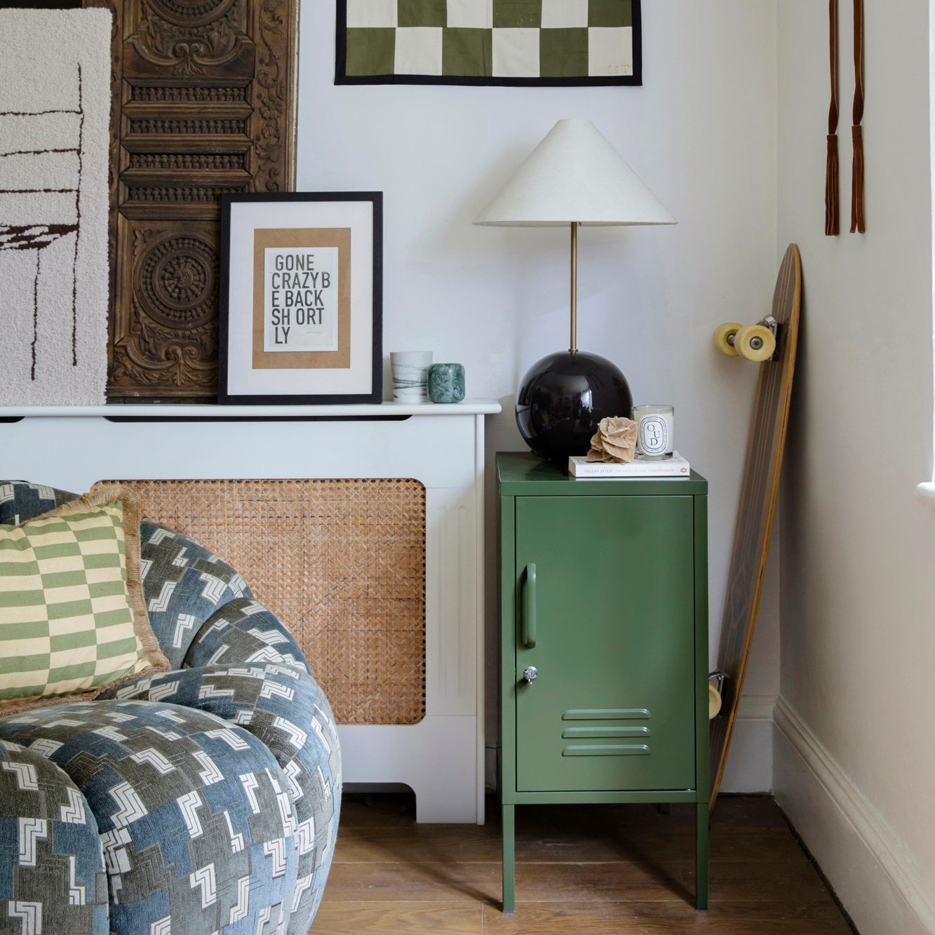 Steel Bedside Pedestal Metal Locker Adjustable Shelves Storage Cabinet - Olive Green