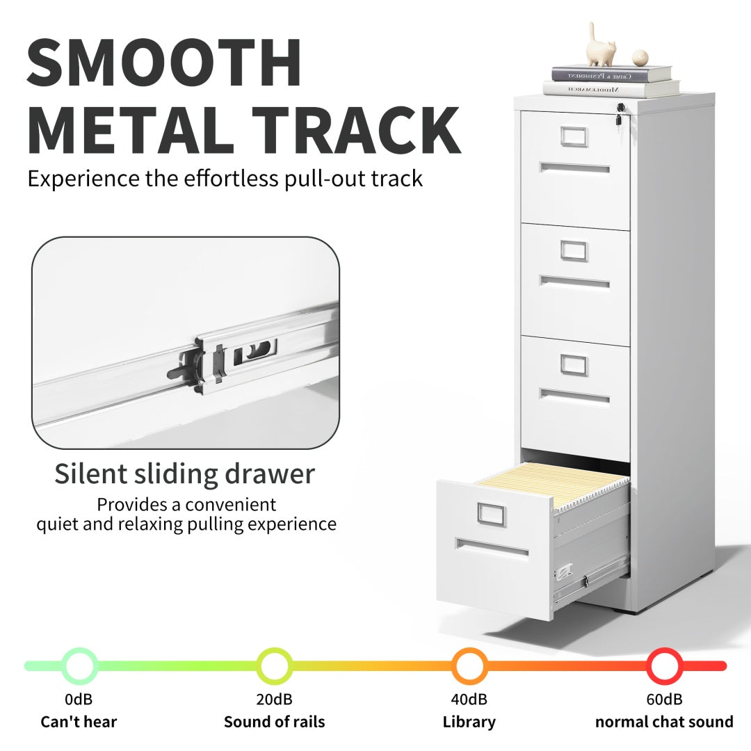 Steel Vertical 4 Drawer Filing Cabinet Cupboard Locker Inner Handle Card Slots
