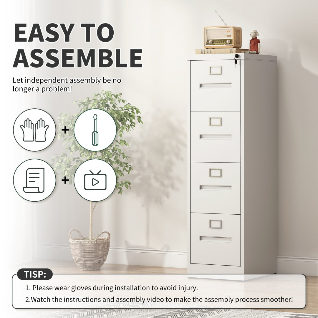 Steel Vertical 4 Drawer Filing Cabinet Cupboard Locker Inner Handle Card Slots