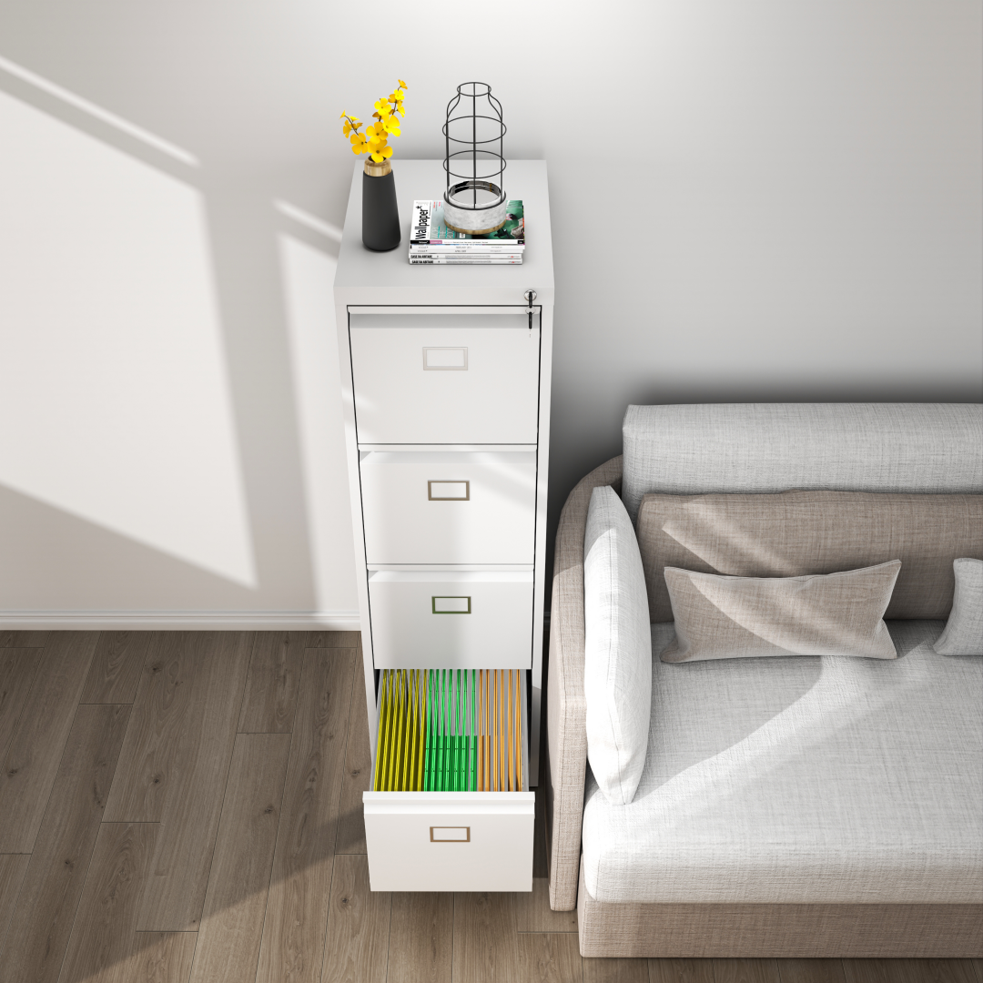 Steel Big Size Vertical 4 Drawer Filing Cabinet Cupboard Locker Swan Handle With Card Slots