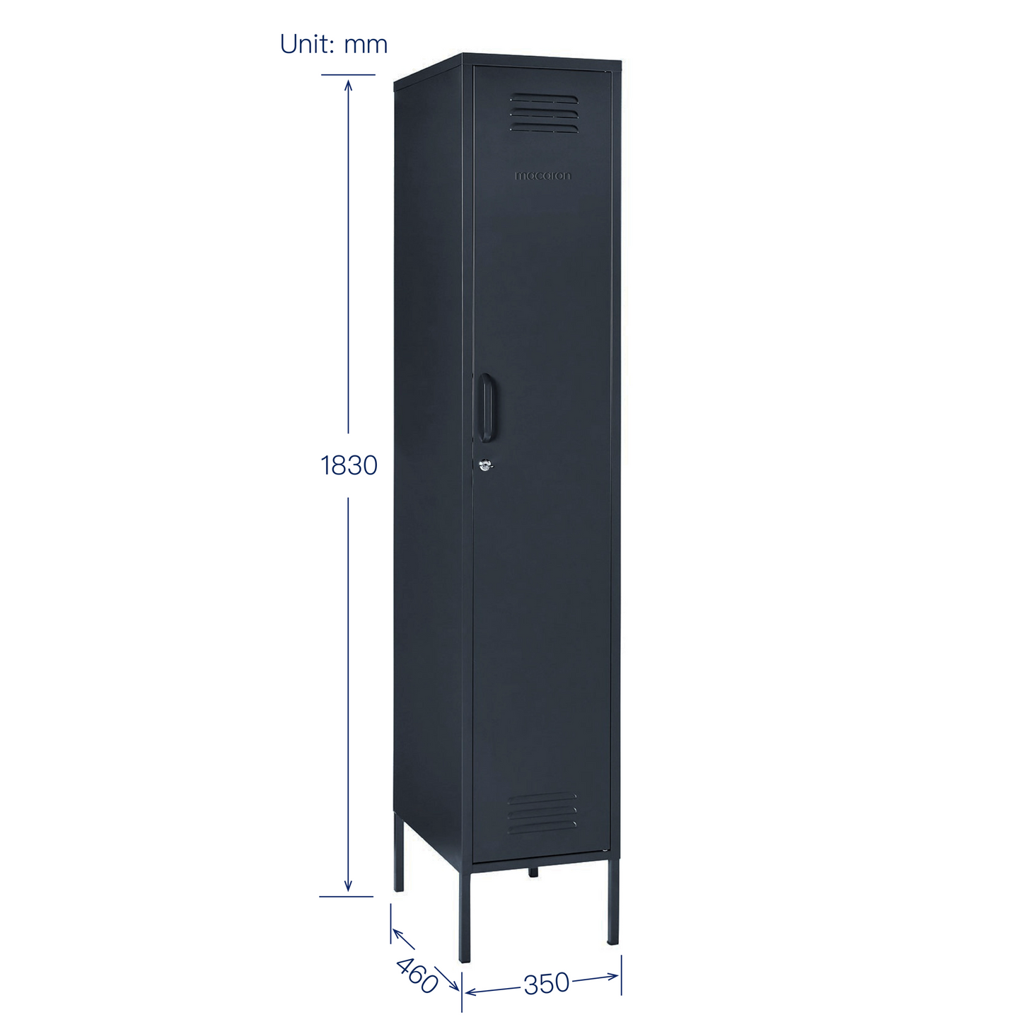 Steel Single Door Wardrobe Skinny Locker Storage Cabinet Cupboard - Black