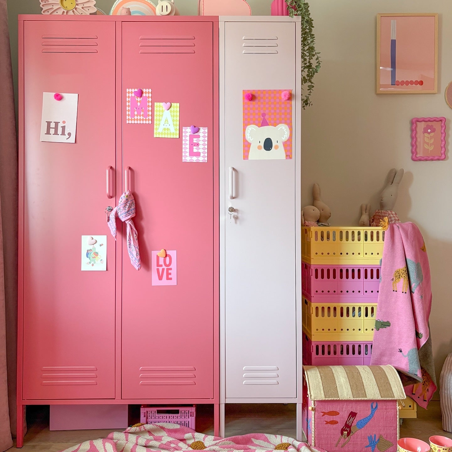 Steel Skinny Wardrobe Metal Locker Adjustable Shelves Storage Cabinet - Peach Pink
