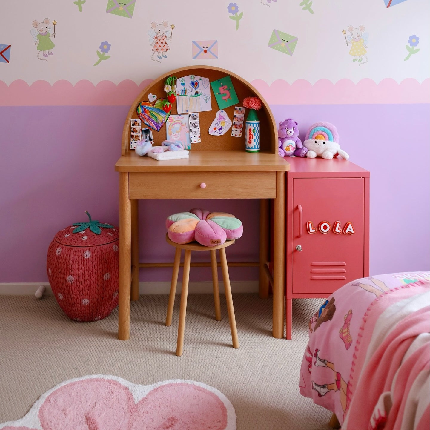 Steel Bedside Pedestal Metal Locker Adjustable Shelves Storage Cabinet - Raspberry Pink