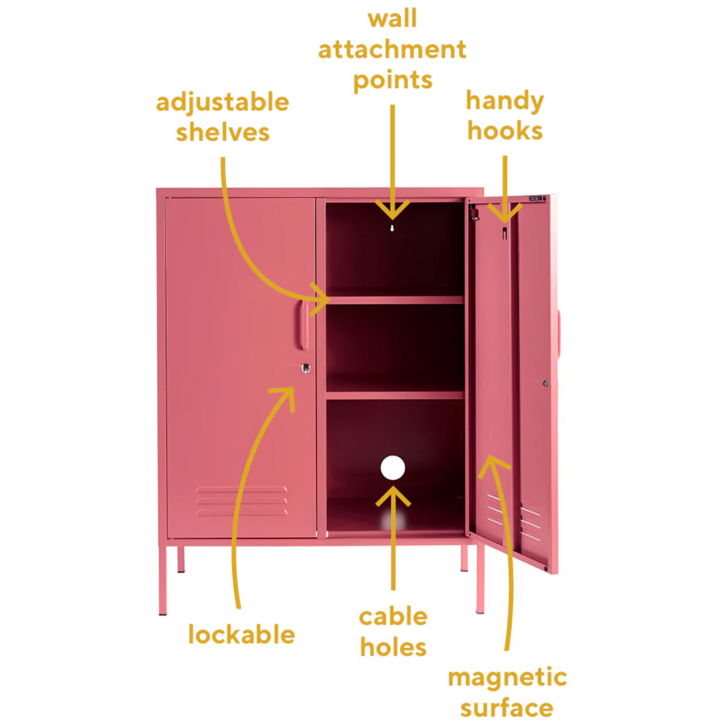 Steel Swing Door Sideboard Midi Locker Storage Cabinet Cupboard - Raspberry Pink