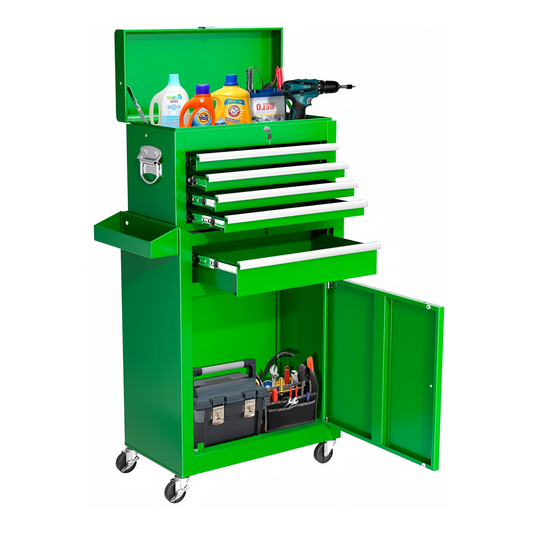 Steel 5-Drawer Rolling Tool Chest Detachable Metal Tool Cabinet Locker With Wheels - Matte Green
