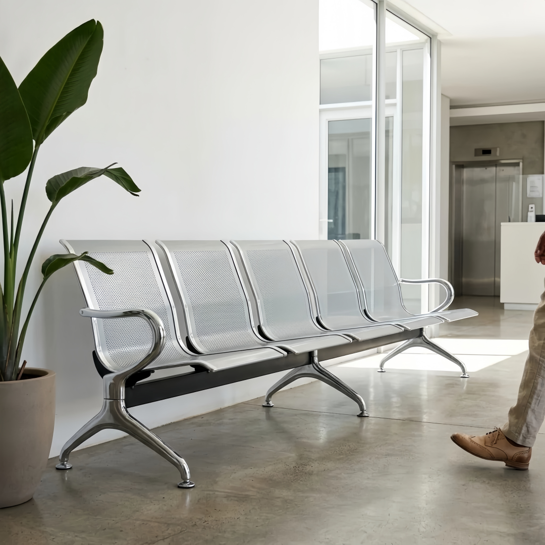 Steel Chrome 5 Seater Waiting Area Reception Chairs - Shiny Silver