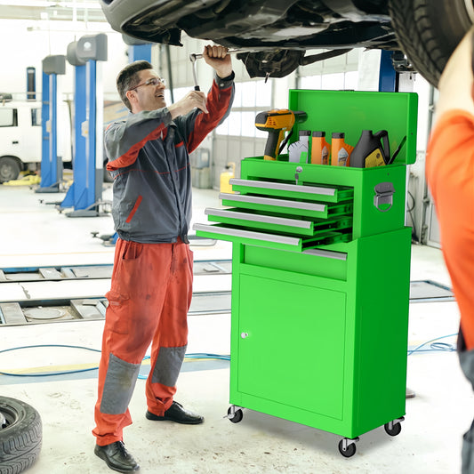 Steel 5-Drawer Rolling Tool Chest Detachable Metal Tool Cabinet Locker With Wheels - Matte Green
