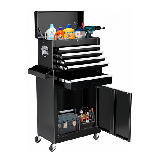 Steel 5-Drawer Rolling Tool Chest Detachable Metal Tool Cabinet Locker With Wheels - Matte Black