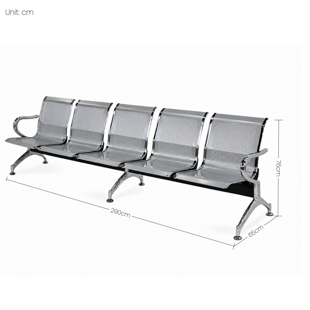 Steel Chrome 5 Seater Waiting Area Reception Chairs - Shiny Silver