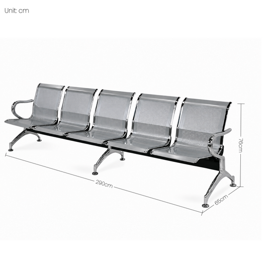 Steel Chrome 5 Seater Waiting Area Reception Chairs - Shiny Silver