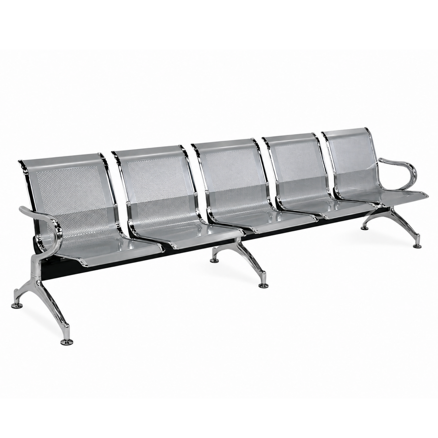 Steel Chrome 5 Seater Waiting Area Reception Chairs - Shiny Silver