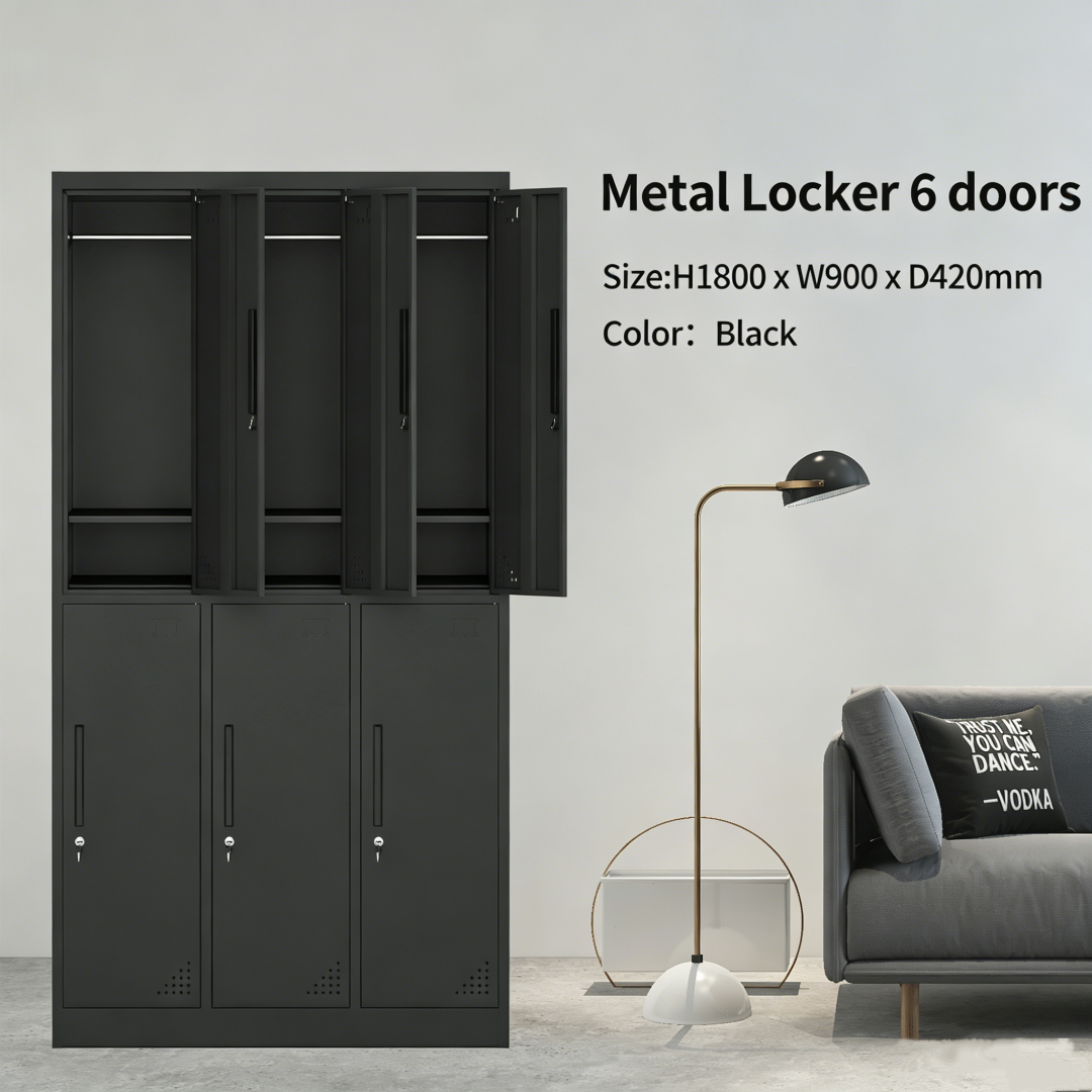 Steel 6 Door Locker Cupboard School / Employee Storage Cabinet With Lock - Black