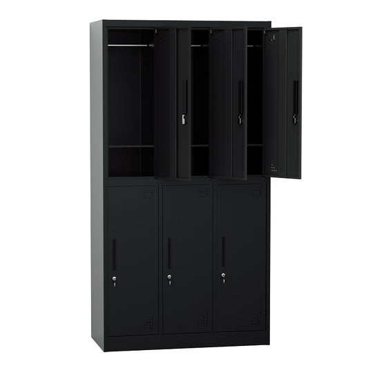 Steel 6 Door Locker Cupboard School / Employee Storage Cabinet With Lock - Black