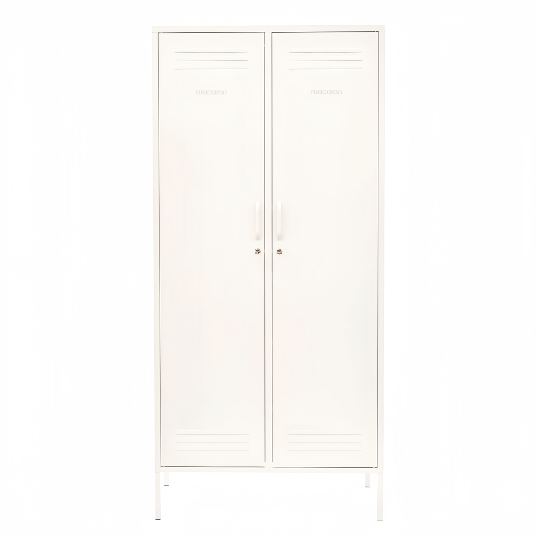 Steel Swing Door Wardrobe Twinny Locker Storage Cabinet Cupboard - White