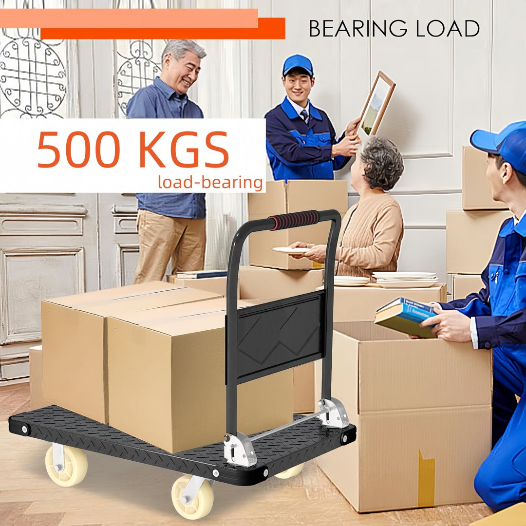 Steel Heavy Duty Foldable Trolley 90cm Platform Truck Cart Hand Push Cart - Black