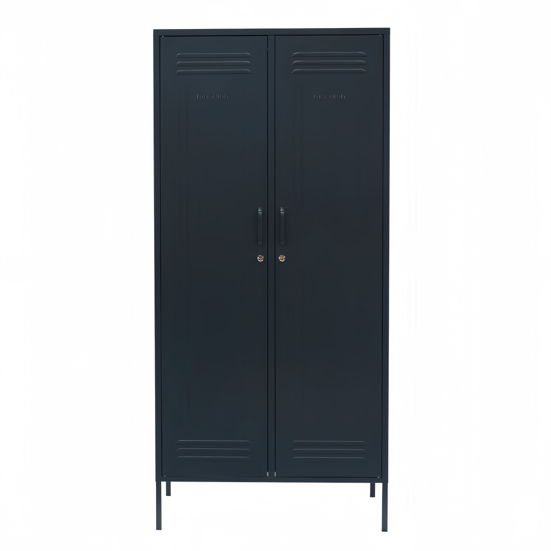 Steel Swing Door Wardrobe Twinny Locker Storage Cabinet Cupboard - Black