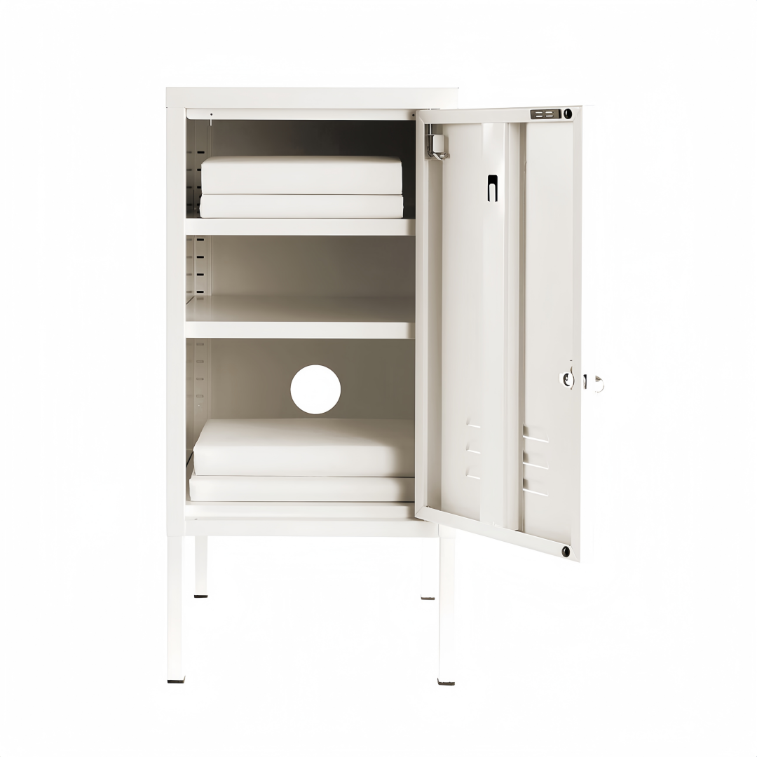 Steel Bedside Pedestal Metal Locker Adjustable Shelves Storage Cabinet - White