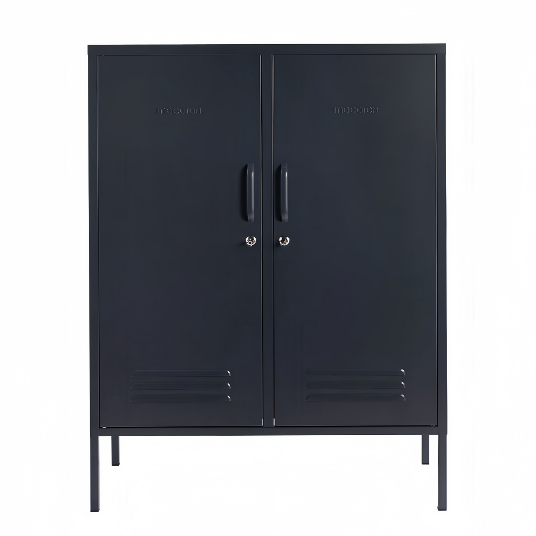 Steel Swing Door Sideboard Midi Locker Storage Cabinet Cupboard - Black