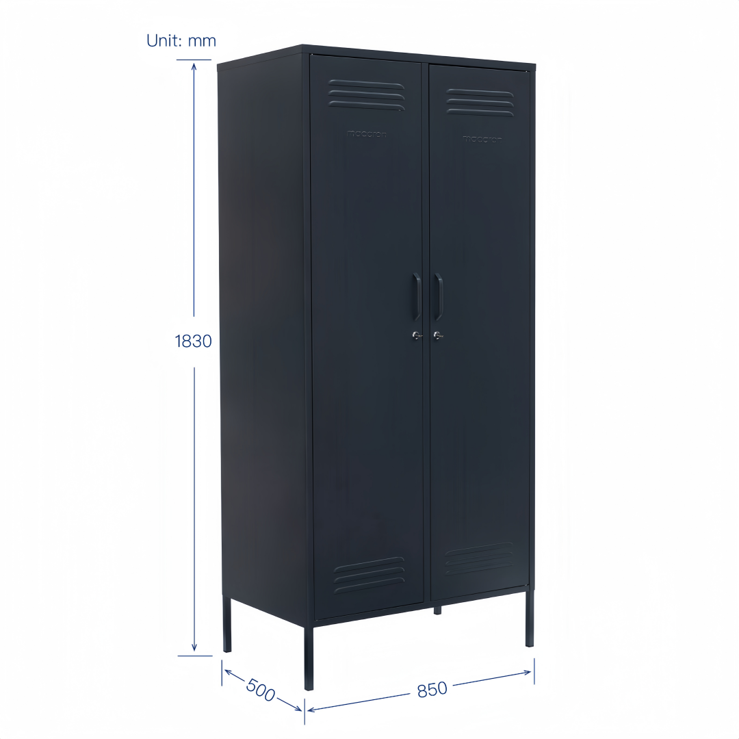 Steel Swing Door Wardrobe Twinny Locker Storage Cabinet Cupboard - Black