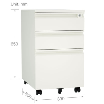 Steel 3 Drawer Mobile Pedestal Filing Cabinet Swan Handle With Lock