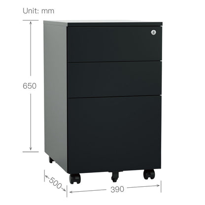 Steel 3 Drawer Mobile Pedestal Filing Cabinet Side-pull Handle With Lock