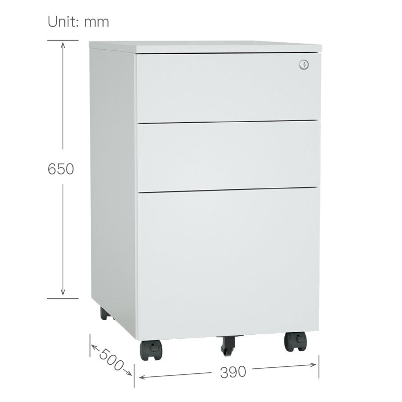 Steel 3 Drawer Mobile Pedestal Filing Cabinet Side-pull Handle With Lock