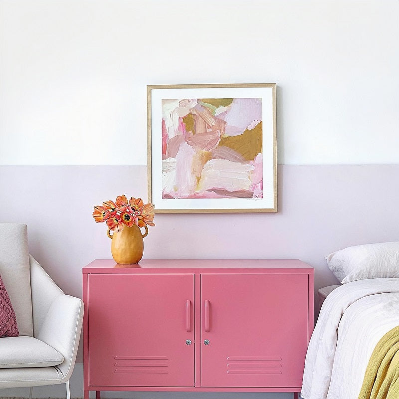 Steel TV Stand Metal Locker Adjustable Shelves Sideboard Storage Cabinet - Raspberry Pink