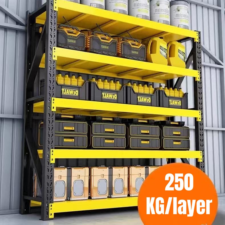 Steel 250kg Heavy Duty 4 Shelf Industrial Shelving Adjustable Storage Racks - Yellow and Black