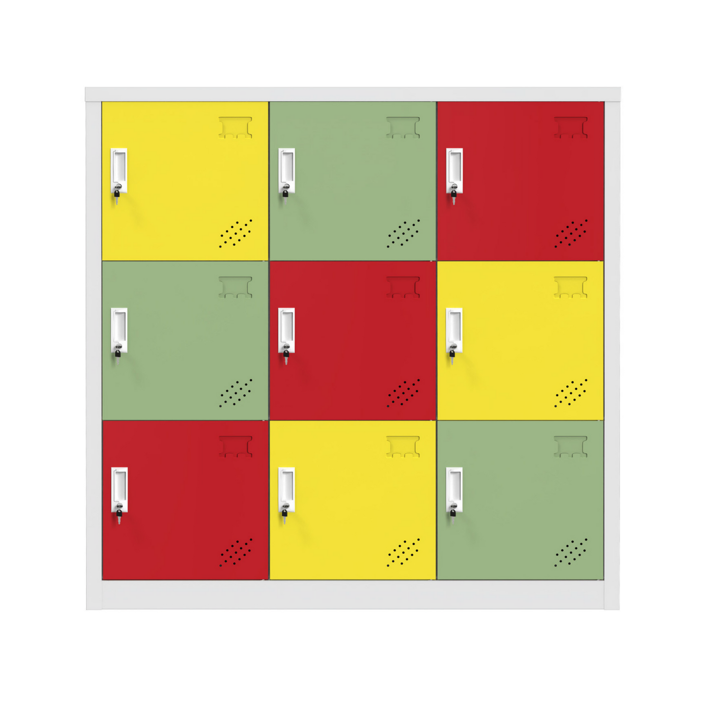 Steel Small Size 9 Door Locker Cupboard Storage Cabinet Inner Handle With Lock - Multicolor and Light Grey