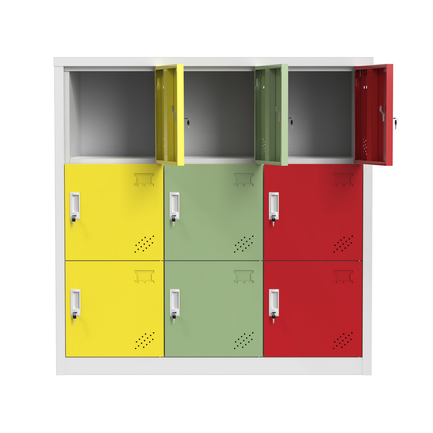 Steel Small Size 9 Door Locker Cupboard Storage Cabinet Inner Handle With Lock - Multicolor and Light Grey