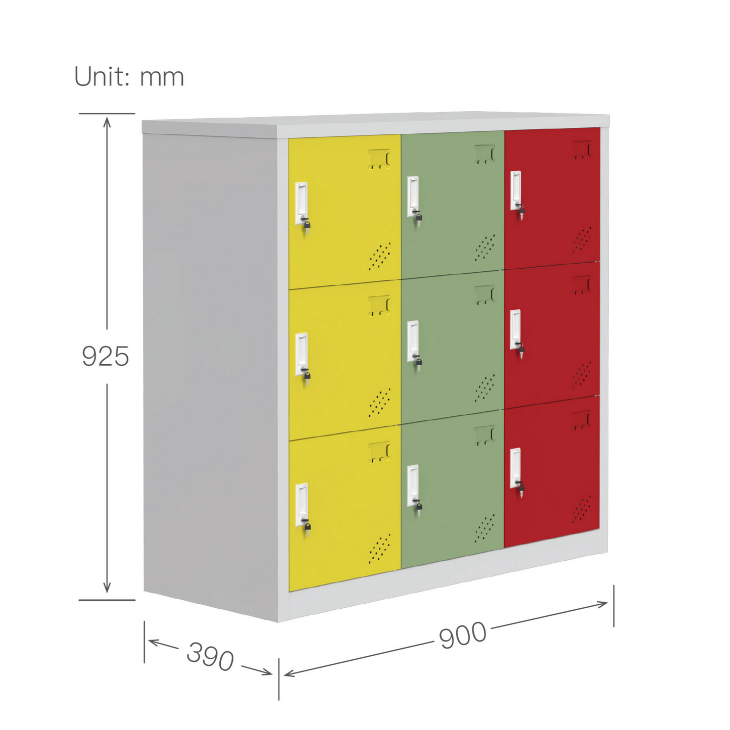 Steel Small Size 9 Door Locker Cupboard Storage Cabinet Inner Handle With Lock - Multicolor and Light Grey