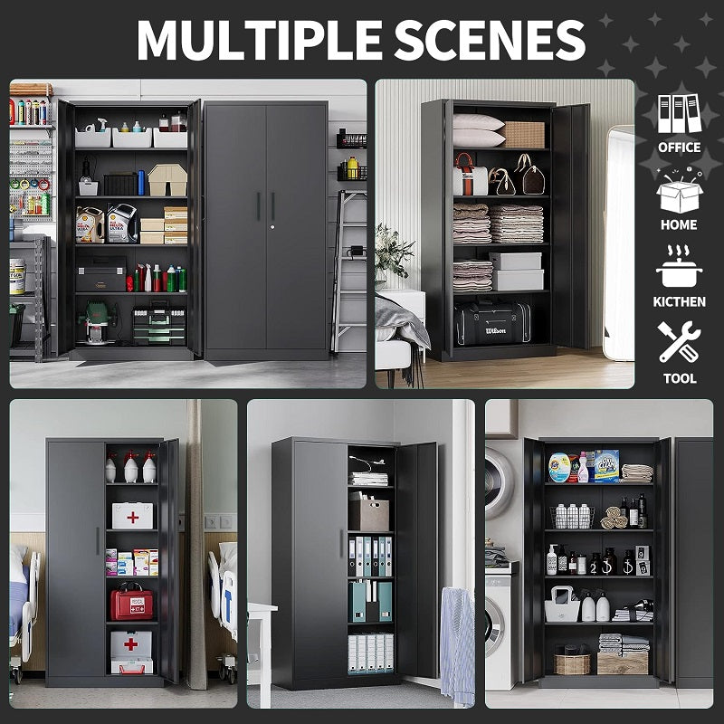 Steel Swing Door Inner Handle Filing Cabinet Storage Cupboard Locker - Black