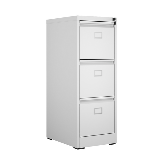 Steel Big Size Vertical 3 Drawer Filing Cabinet Cupboard Locker Swan Handle With Card Slots - White