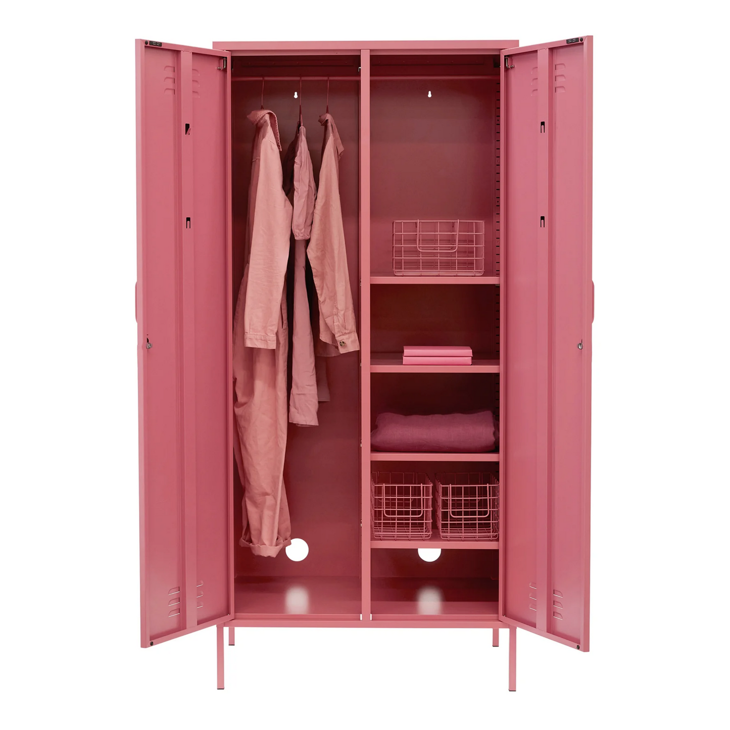 Steel Swing Door Wardrobe Twinny Locker Storage Cabinet Cupboard - Raspberry Pink