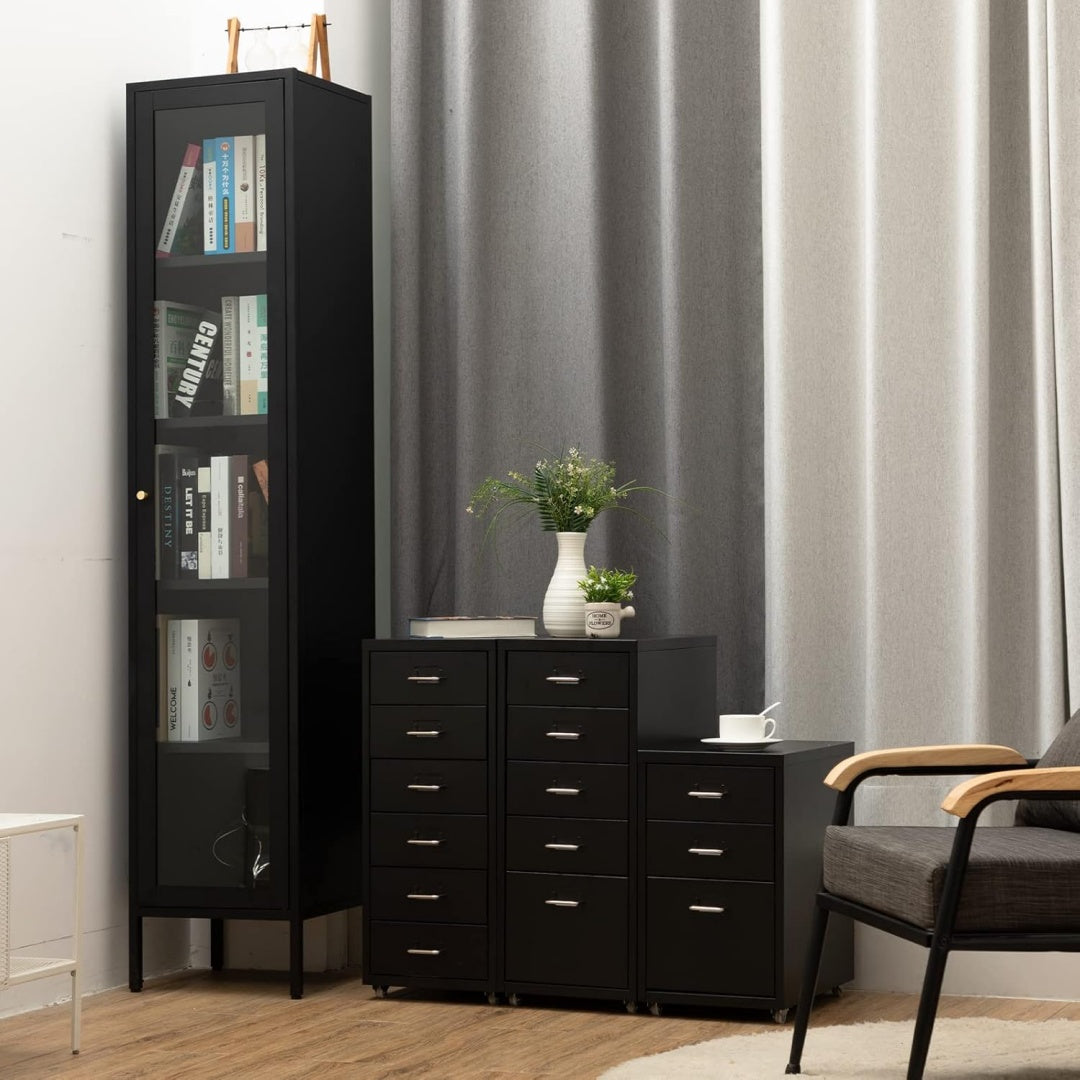 Steel 5 Drawer Mobile File Cabinet Office/Home Under-desk Storage Cupboard - Black