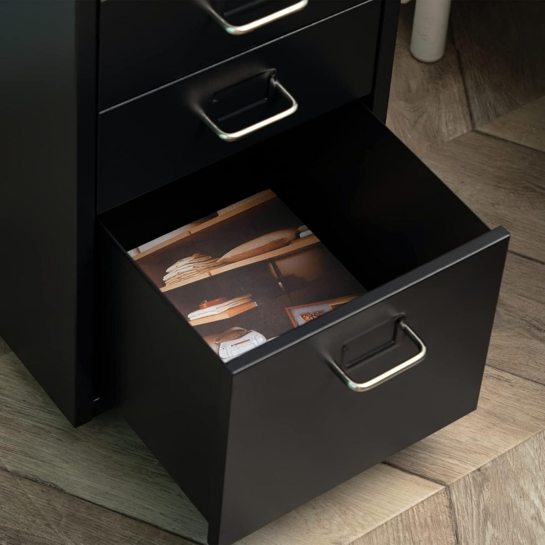 Steel 5 Drawer Mobile File Cabinet Office/Home Under-desk Storage Cupboard - Black
