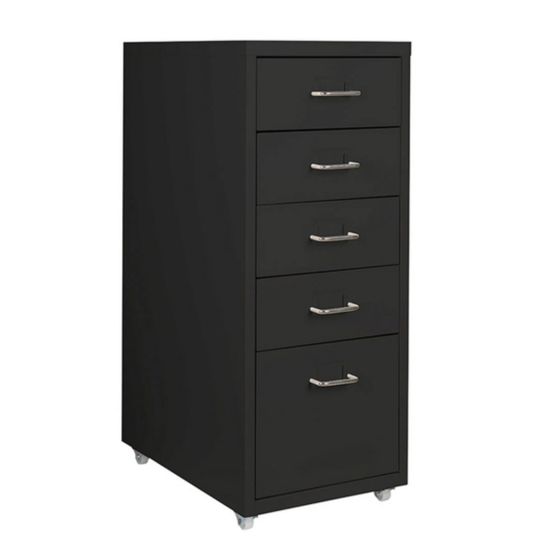 Steel 5 Drawer Mobile File Cabinet Office/Home Under-desk Storage Cupboard - Black