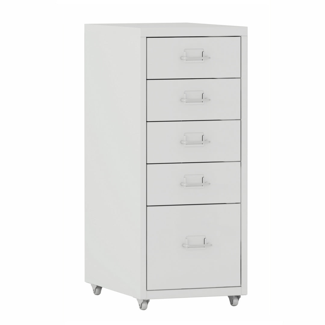 Steel 5 Drawer Mobile File Cabinet Office/Home Under-desk Storage Cupboard - White