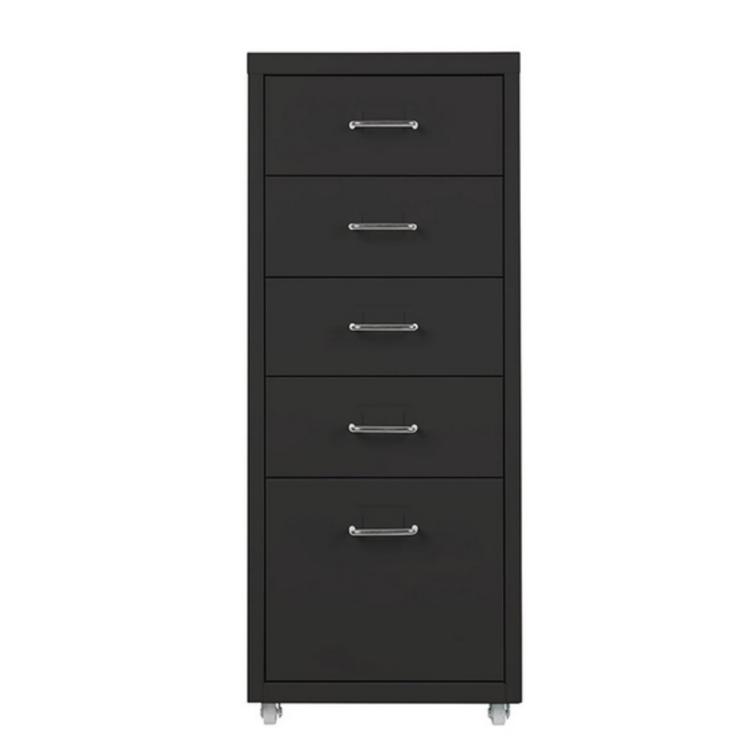 Steel 5 Drawer Mobile File Cabinet Office/Home Under-desk Storage Cupboard - Black