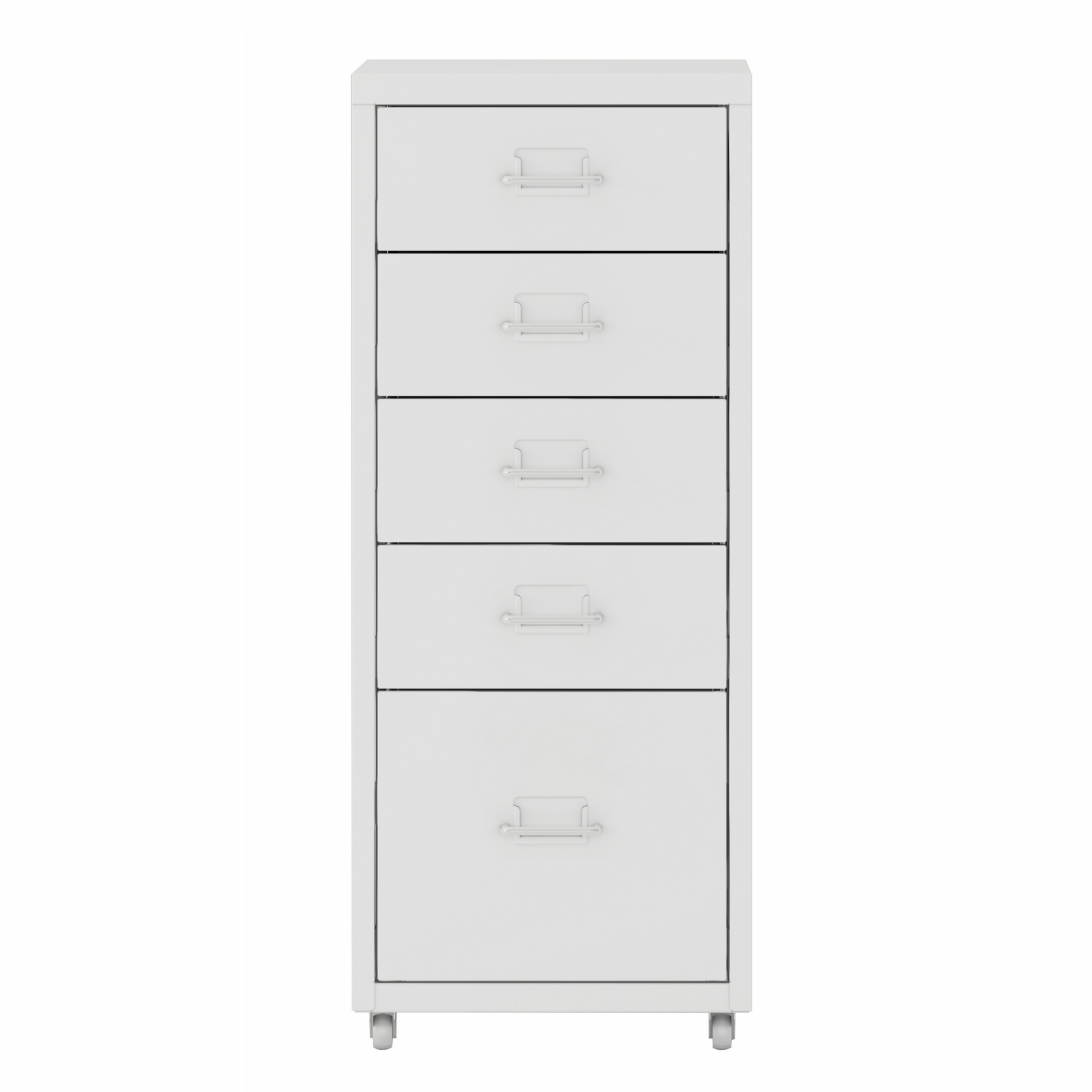 Steel 5 Drawer Mobile File Cabinet Office/Home Under-desk Storage Cupboard - White